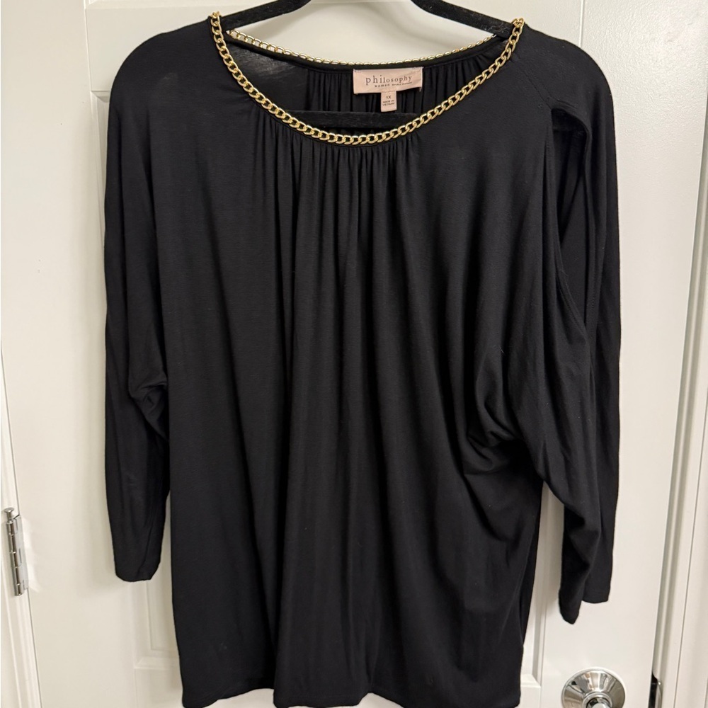 Philosophy Black Gold Chain Neckline Autumn Top 1X Dolman Cold Shoulder